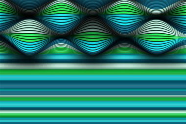 Dalgalı çizgiler gradyan ile. Modern arka plan bir çarpık çizgili yüzeye sahip. Birim ve hareket etkisi futuristik şablonu. Akış. Dalgalı 3d soyutlama bozuk vektör çizgili.