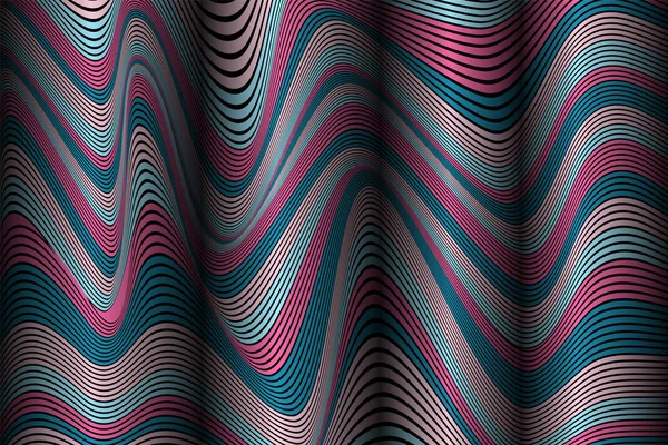 Trendy Abstract Background. Vector Wallpaper with Effect of Volume and Movement. Distorted Colorful Surface. Wavy Lines and Gradient Mesh. Futuristic 3D Illustration with Distortion of Lines. Flow. — Stock Vector