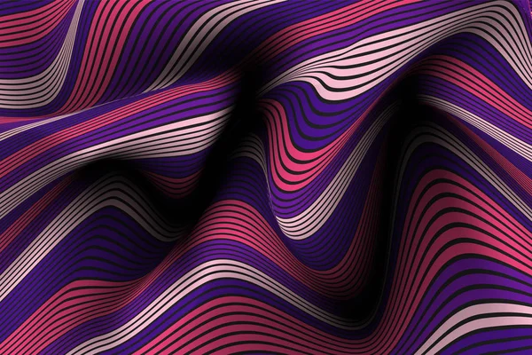 Lignes ondulées avec dégradé. Trendy Abstract Background with a Distorted Striped Surface. Modèle futuriste avec effet de volume et de mouvement. Débit. Abstraction 3D ondulée avec des rayures vectorielles déformées . — Image vectorielle