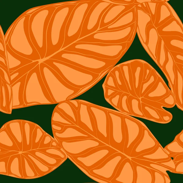 Fondo tropical sin fisuras. Hojas vectoriales de locasia o filodendro en estilo acuarela. Follaje de las plantas de la selva. Patrón exótico sin costura para textiles, diseño de tela, tela, decoración, envoltura, azulejo . — Vector de stock