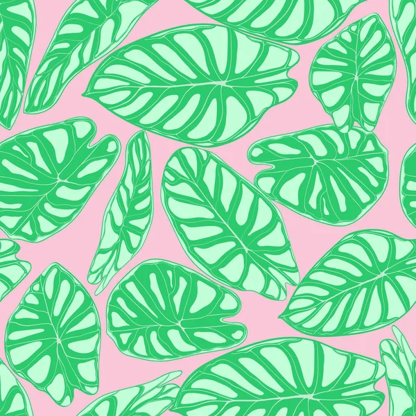 Padrão de selva sem costura em Pastel Color Design. Vector Tropic Folhas em estilo aquarela. Antecedentes com plantas estilizadas Alocasia. Folhagem exótica. Padrão tropical sem costura para pano Design, Tecido . — Vetor de Stock