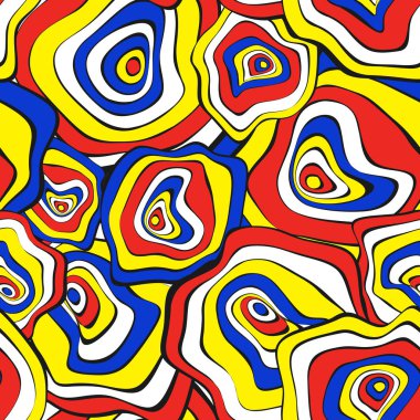 Elle çizilmiş dalgalı daireler. Etnik tarzda arka plan sorunsuz. Vektör deforme mermi ile Psychedelic desen. Dalga Dikişsiz desen kumaş, tekstil, kumaş tasarımı için. Bozulma, noktalar.