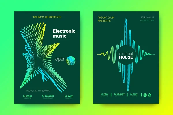 전자 음악 축제의 포스터입니다. 벡터 왜곡 라운드와 줄무늬. — 스톡 벡터