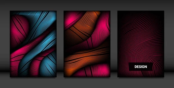 Líneas onduladas en movimiento. Fondos abstractos con gradiente vibrante y efecto de volumen en estilo moderno. Abstracción vectorial 3D con formas distorsionadas. Líneas onduladas para portada, revista, póster, folleto . — Vector de stock