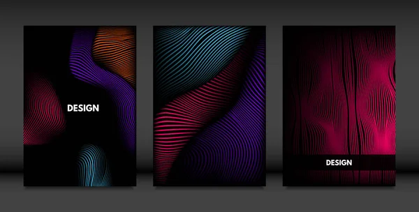 Líneas onduladas en movimiento. Fondos abstractos con gradiente vibrante y efecto de volumen en estilo moderno. Abstracción vectorial 3D con formas distorsionadas. Líneas onduladas para portada, revista, póster, folleto . — Vector de stock