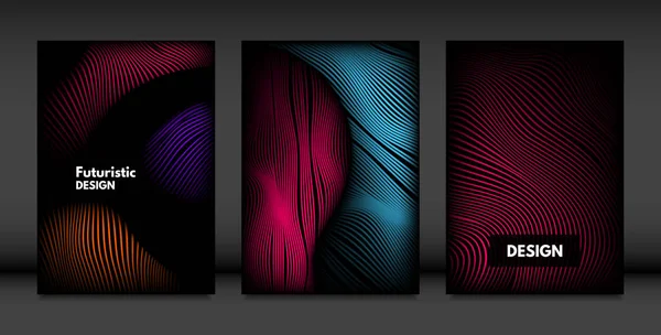 Lignes ondulées en mouvement. Fond abstrait avec dégradé vibrant et effet de volume dans le style moderne. Abstraction vectorielle 3D avec des formes déformées. Lignes ondulées pour couverture, Magazine, Affiche, Brochure . — Image vectorielle