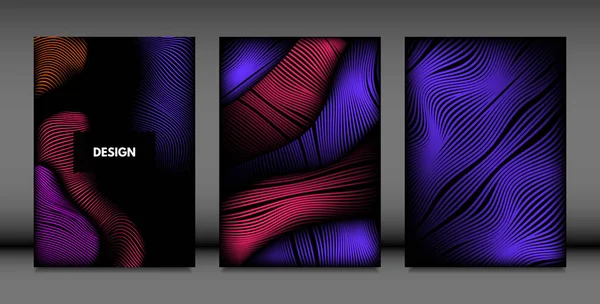 Formes d'onde abstraites. Modèles de conception de couverture réglés avec dégradé vibrant et effet de volume dans un style futuriste. Abstraction vectorielle avec lignes déformées. Formes ondulées abstraites pour couverture, magazine, affiche . — Image vectorielle