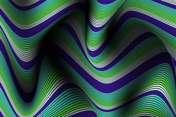 Wavy Lines with Gradient. Trendy Abstract Background with a Distorted Striped Surface. Futuristic Template with Effect of Volume and Movement. Flow. Wavy 3D Abstraction with Distorted Vector Stripes. — Stock Vector