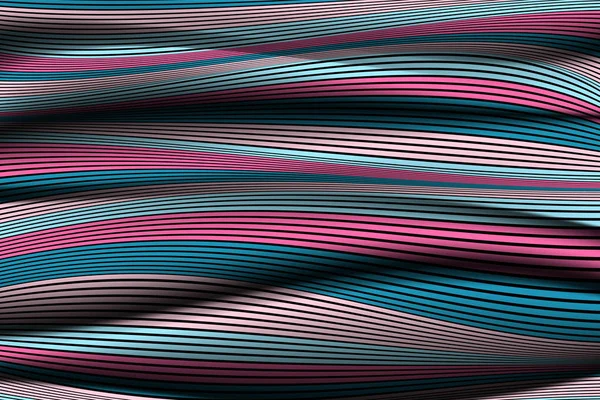 Trendy Abstract Background. Papier peint vectoriel avec effet de volume et de mouvement. Surface colorée déformée. Lignes ondulées et gradient Mesh. Illustration 3D futuriste avec distorsion des lignes. Débit . — Image vectorielle