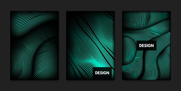 Vervorming van golvende lijnen. Turquoise abstracte achtergronden met levendige verloop. Beweging en Volume Effect. Futuristische Cover sjablonen instellen voor de presentatie, Poster, Brochure. Vervorming van de 3D-vormen. — Stockvector