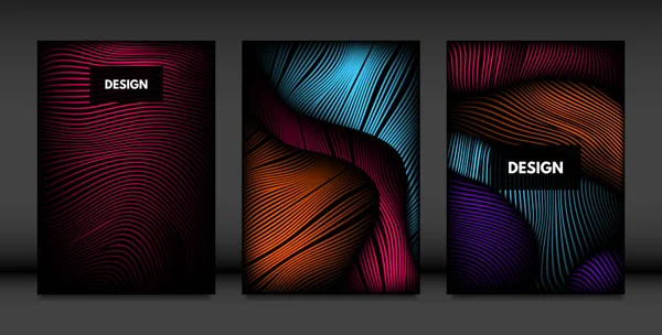 Líneas onduladas en movimiento. Fondos abstractos con gradiente vibrante y efecto de volumen en estilo moderno. Abstracción vectorial 3D con formas distorsionadas. Líneas onduladas para portada, revista, póster, folleto . — Archivo Imágenes Vectoriales