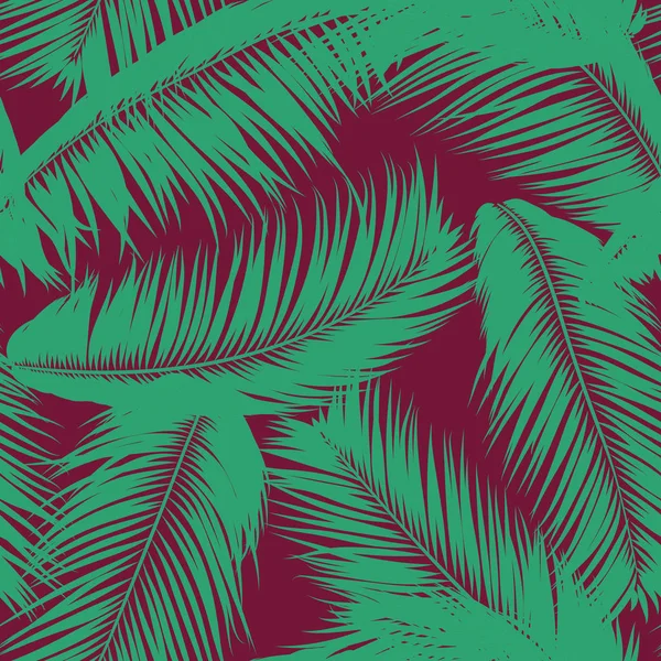 Plumas de Vector. Patrón Tropical Inconsútil con Plantas de Selva Exótica. Hoja de Coco. Fondo de verano simple. Ejemplo EPS 10. Siluetas de plumas vectoriales o hojas hawaianas de palmera . — Vector de stock