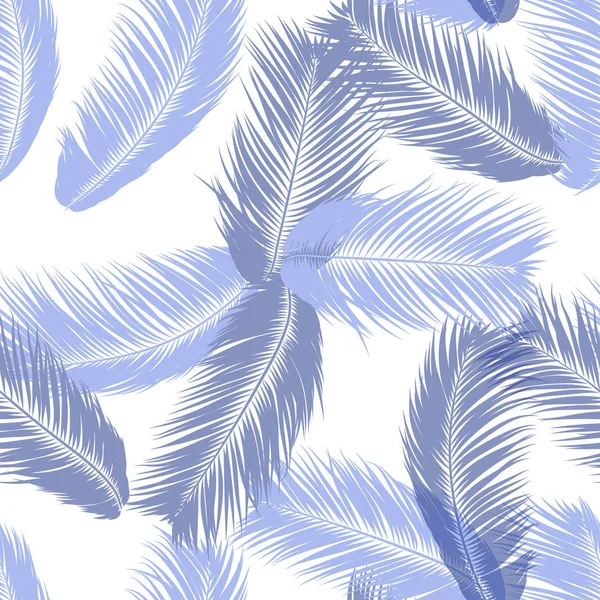 Blå tropisk Palm Tree löv. Vector sömlösa mönster. Enkla siluetten kokos Leaf skiss. Sommaren blommig bakgrund. Tapet av exotisk Palm Tree lämnar för textil, tyg, tyg Design, Print. — Stock vektor