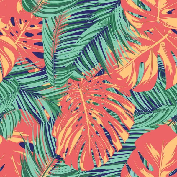 Летняя экзотическая тропическая пальма, Филодендронный лист. Безшовный узор из джунглей. Фон ботанических растений. Вектор Eps10. Тропические обои для печати, ткани, плитки, обоев, платья — стоковый вектор