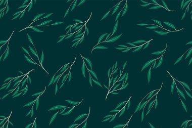 Okaliptüs vektör yaprak, dal ve çiçek öğeleri ile Seamless modeli. Rustik düğün tasarım, kumaş, tekstil, zarif şirin arka plan elbise. Okaliptüs vektör yazdırma için Vintage tarzı.