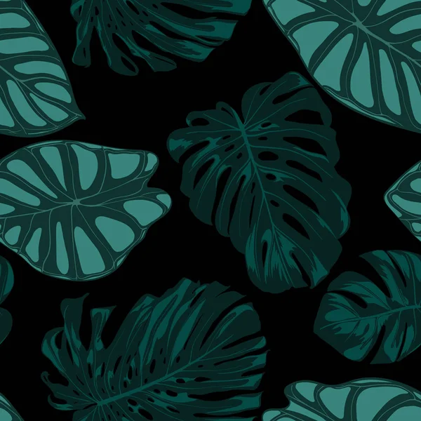 Vector Tropic Seamless Pattern. Philodendron and Alocasia Leaves. Hand Drawn Jungle Foliage in Watercolor Style. Exotic Background. Seamless Tropic Leaf for Textile, Cloth, Fabric, Decoration, Paper. — Stock Vector