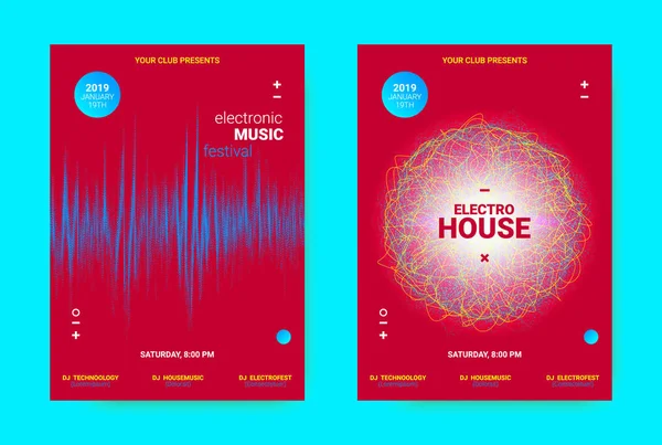 Wave muziek Poster Concept. Elektronische geluid Flyer. — Stockvector