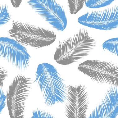 Tropikal palmiye ağacı yaprakları. Vektör Seamless modeli. Basit siluet Hindistan cevizi yaprak kroki. Yaz çiçek arka plan. Duvar kağıdı egzotik palmiye ağacının yaprakları Tekstil, kumaş, kumaş tasarım, baskı, döşeme için