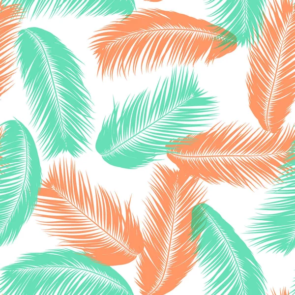 Vector Coconut Tree. Patrón Tropical Inconsútil con Hoja de Palma. Exotic Jungle Plants Abstract Background. Silueta simple de hojas tropicales. Ramas de cocoteros de moda para textiles, tela, fondo de pantalla — Archivo Imágenes Vectoriales