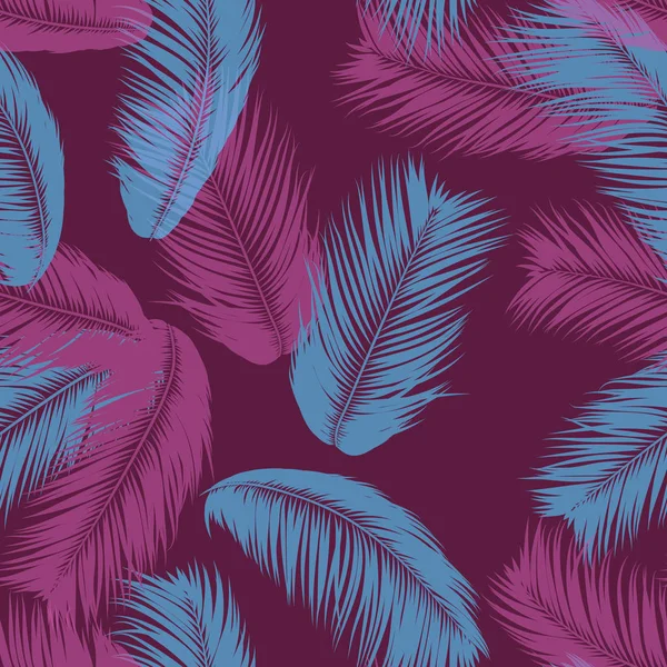 Vector Coconut Tree. Patrón Tropical Inconsútil con Hoja de Palma. Exotic Jungle Plants Abstract Background. Silueta simple de hojas tropicales. Ramas de cocoteros de moda para textiles, tela, fondo de pantalla — Vector de stock