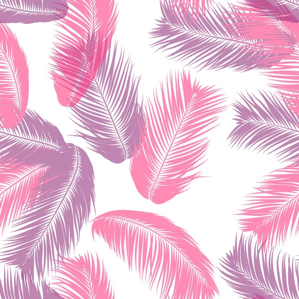 열 대 야 자 나무 잎입니다. 벡터 완벽 한 패턴입니다. 간단한 실루엣 코코넛 잎 밑그림입니다. 여름 꽃 배경입니다. 핑크 벽지 이국적인 야자수의 잎 섬유, 직물, 옷감 디자인, 인쇄. — 스톡 벡터