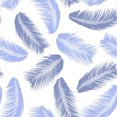 Mavi tropikal palmiye ağacı yaprakları. Vektör Seamless modeli. Basit siluet Hindistan cevizi yaprak kroki. Yaz çiçek arka plan. Duvar kağıdı egzotik palmiye ağacının yaprakları Tekstil, kumaş, kumaş tasarım, baskı için.