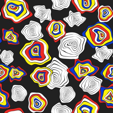 Elle çizilmiş dalgalı daireler. Etnik tarzda arka plan sorunsuz. Vektör deforme mermi ile Psychedelic desen. Dalga Dikişsiz desen kumaş, tekstil, kumaş tasarımı için. Bozulma, noktalar.