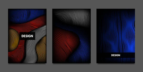 Distorsión de Líneas. Fondos abstractos con gradiente vibrante y rayas onduladas. Plantillas de portada futurista con volumen y efecto metálico. Formas distorsionadas para la presentación de negocios, folleto . — Archivo Imágenes Vectoriales