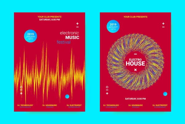 Wave muziek Poster Concept. Elektronische geluid Flyer. — Stockvector