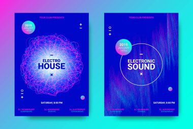 Dalga noktalı çizgiler ile müzik el ilanları.