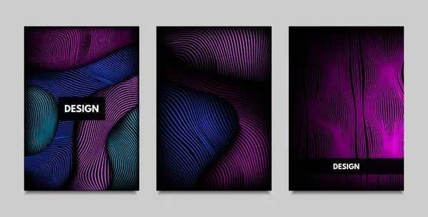 Fluid Metallic Shapes Abstraction. Couvertures avec dégradé vibrant tendance et effet de mouvement. Géométrie ondulée abstraite. Modèles vectoriels avec distorsion des lignes. Formes fluides pour la présentation d'affaires . — Image vectorielle