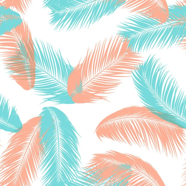 Vector Coconut Tree. Patrón Tropical Inconsútil con Hoja de Palma. Exotic Jungle Plants Abstract Background. Silueta simple de hojas tropicales. Ramas de cocoteros de moda para textiles, tela, fondo de pantalla — Vector de stock