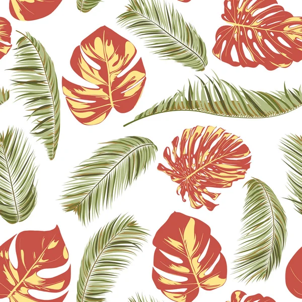 Summer Exotic Floral Tropical Palm, Philodendron Leaf. Selva Folha Padrão sem costura. Plantas Botânicas Fundo. Eps10 Vector. Papel de parede de palma tropical de verão para impressão, tecido, telha, papel de parede, vestido — Vetor de Stock