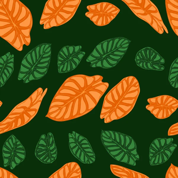 Fond tropical sans couture. Feuilles vectorielles d'Alocasia ou Philodendron dans le style aquarelle. Feuillage des plantes de la jungle. Modèle sans couture exotique pour textile, conception de tissu, tissu, décor, emballage, tuile . — Image vectorielle