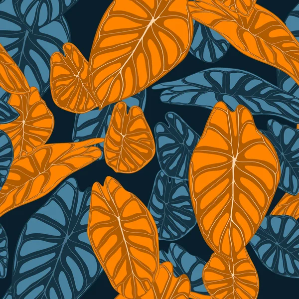 Nahtloser tropischer Hintergrund. Vektorblätter von alocasia oder philodendron im Aquarell-Stil. Laub von Dschungelpflanzen. exotische nahtlose Muster für Textilien, Stoffdesign, Stoff, Dekor, Verpackung, Fliesen. — Stockvektor