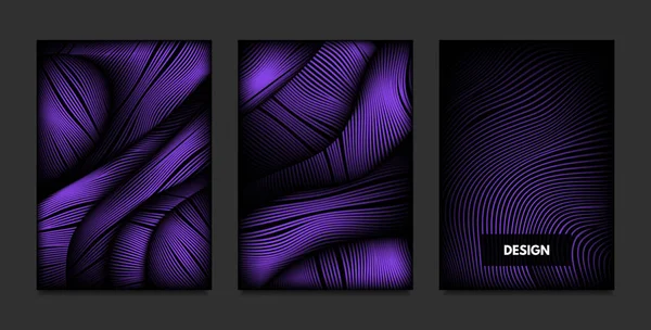 Vague. Géométrie abstraite. Modèles de conception de couverture réglés avec effet 3d. Gradient vibrant avec lignes ondulées. Illustration futuriste pourpre tendance avec distorsion. Vague vectorielle pour Brochure, Entreprise, Affiche . — Image vectorielle