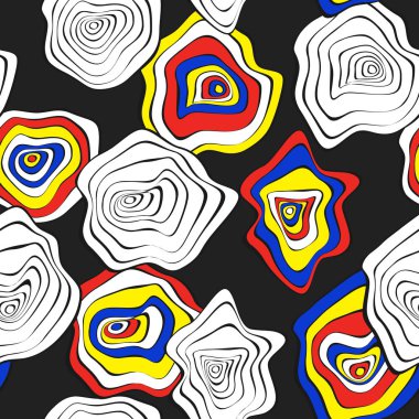 Elle çizilmiş dalgalı daireler. Etnik tarzda arka plan sorunsuz. Vektör deforme mermi ile Psychedelic desen. Dalga Dikişsiz desen kumaş, tekstil, kumaş tasarımı için. Bozulma, noktalar.