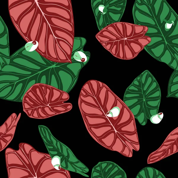 Fond tropical sans couture. Feuilles vectorielles d'Alocasia ou Philodendron dans le style aquarelle. Feuillage des plantes de la jungle. Modèle sans couture exotique pour textile, conception de tissu, tissu, décor, emballage, tuile . — Image vectorielle