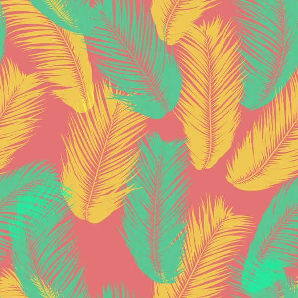 Vector Coconut Tree. Pola Tanpa Lautan Tropis dengan daun palem. Tanaman Hutan Eksotik Latar Belakang Abstrak. Sederhana Silhouette of Tropic Leaves. Cabang Pohon Kelapa Trendy untuk Tekstil, Kain, Wallpaper - Stok Vektor