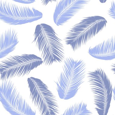 Mavi tropikal palmiye ağacı yaprakları. Vektör Seamless modeli. Basit siluet Hindistan cevizi yaprak kroki. Yaz çiçek arka plan. Duvar kağıdı egzotik palmiye ağacının yaprakları Tekstil, kumaş, kumaş tasarım, baskı için.
