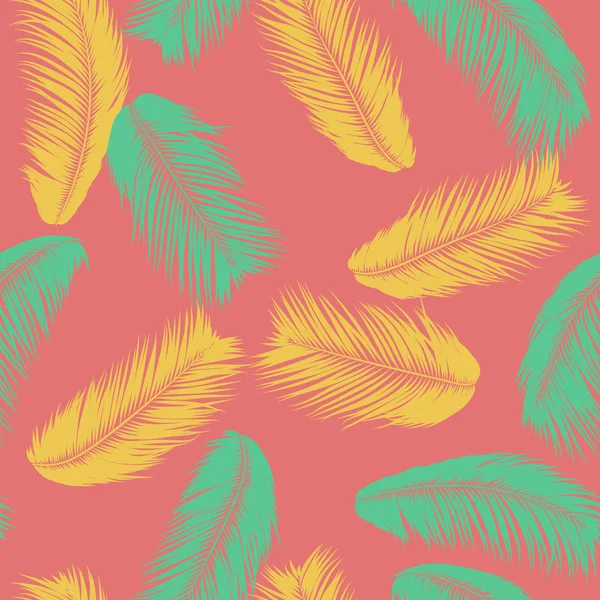 Vector Coconut Tree. Patrón Tropical Inconsútil con Hoja de Palma. Exotic Jungle Plants Abstract Background. Silueta simple de hojas tropicales. Ramas de cocoteros de moda para textiles, tela, fondo de pantalla — Vector de stock