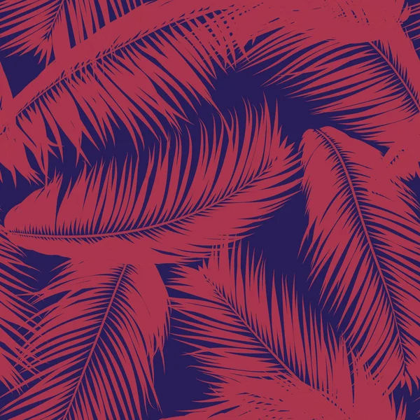 Vector Coconut Tree. Padrão sem costura tropical com folha de palma. Plantas exóticas da selva Fundo abstrato. Silhueta simples de folhas tropicais. Ramos de árvore de coco na moda para têxteis, tecido, papel de parede — Vetor de Stock