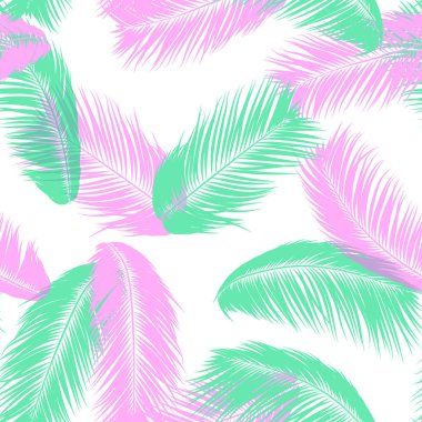 Vektör tüyler. Tropikal Dikişsiz desen egzotik orman bitkileri ile. Hindistan cevizi ağacının yaprak. Basit yaz arka plan. Resimde Eps 10. Vector Silhouettes ya da palmiye ağacı Hawaiian yaprakları tüy.