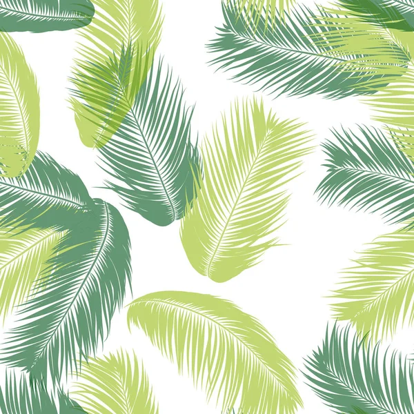 Vector Feathers. Tropical Seamless Pattern with Exotic Jungle Plants. Coconut Tree Leaf. Simple Summer Background. Illustration EPS 10. Vector Feathers Silhouettes or Hawaiian Leaves of Palm Tree. — Stock Vector