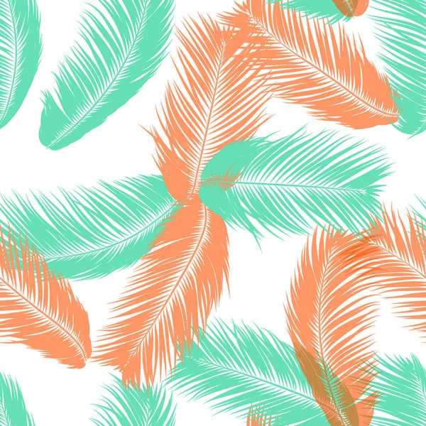Vector kokosnoot boom. Tropische naadloze patroon met palmtak. Exotische Jungle planten abstracte achtergrond. Eenvoudige silhouet van Tropic verlaat. Trendy kokosnoot boomtakken voor textiel, stof, behang — Stockvector