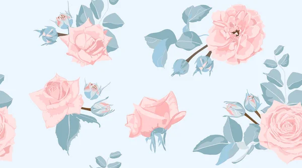 Patrón de rosas florales en colores pastel . — Vector de stock