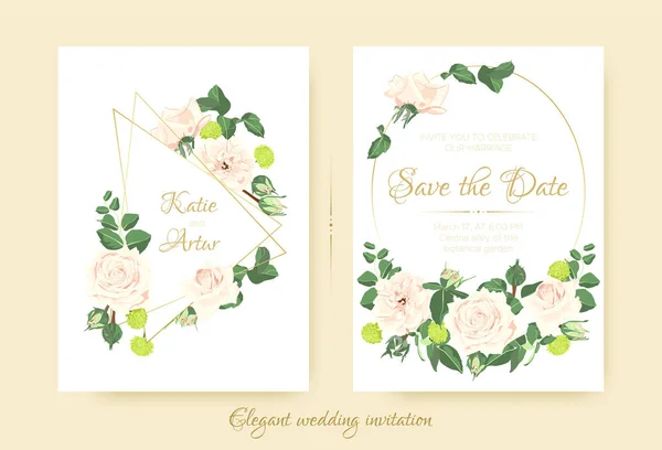 Elegante bruiloft uitnodiging met bloemen. — Stockvector