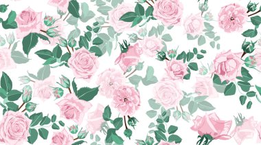 Yaprakları ile sorunsuz çiçek gül desenli.