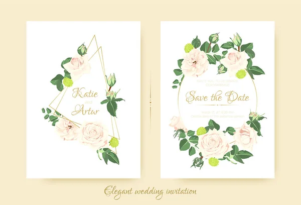 Elegant bröllopsinbjudan med blommor. — Stock vektor