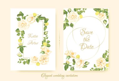 Şık düğün kartları güllü.